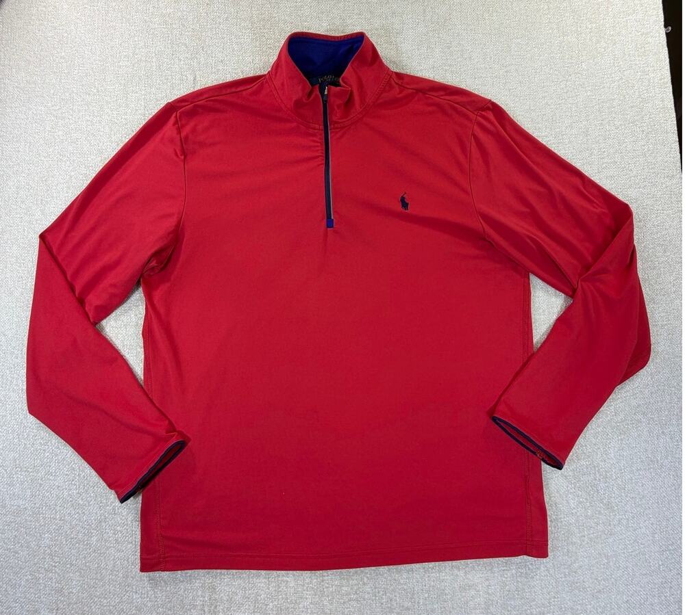 Polo Golf Ralph Lauren Men's Large Red Long Sleeve 1/4 Zip Golf Pullover Top Fit